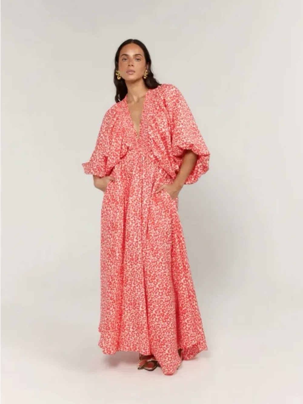 La Bohème Girls Essie V-Neck Maxi Dress in Coral Oat Leopard